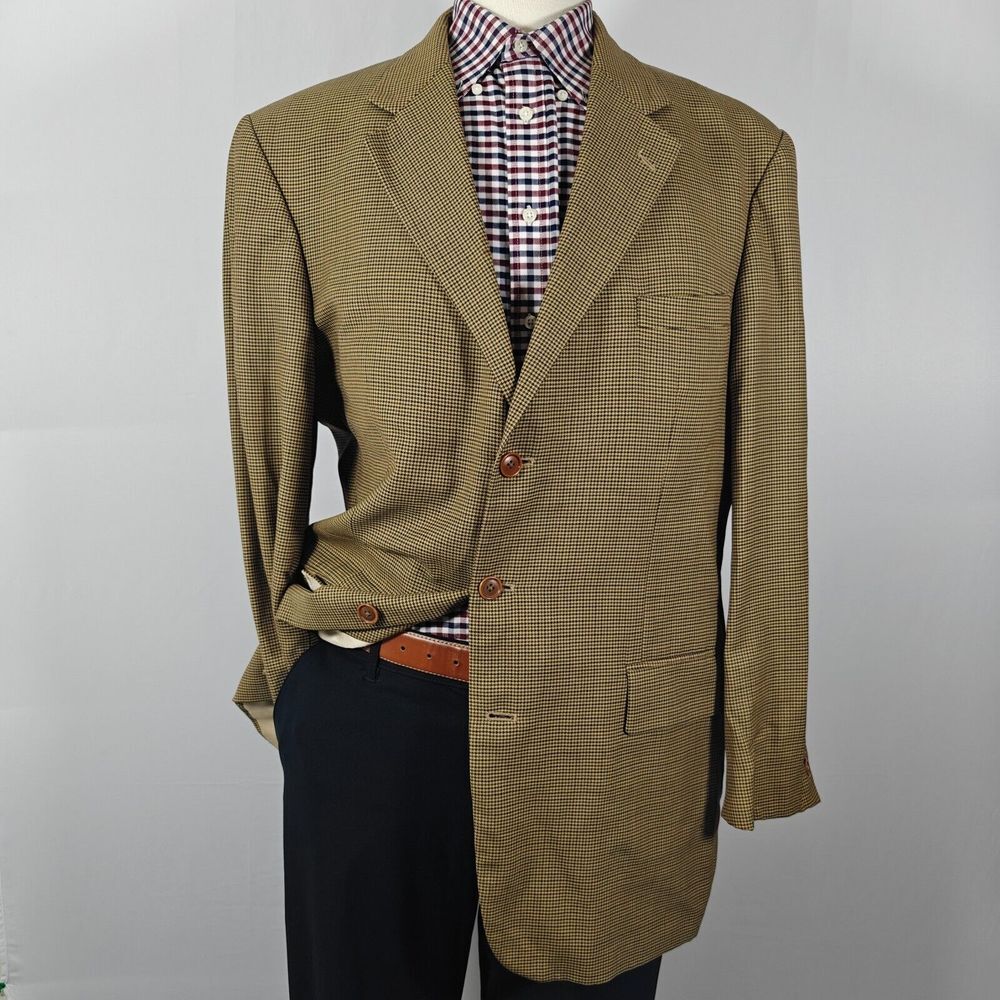 Nautica Men's Sport Coat Blazer Three Button Brown‎ Black Olive Houndstooth 44L